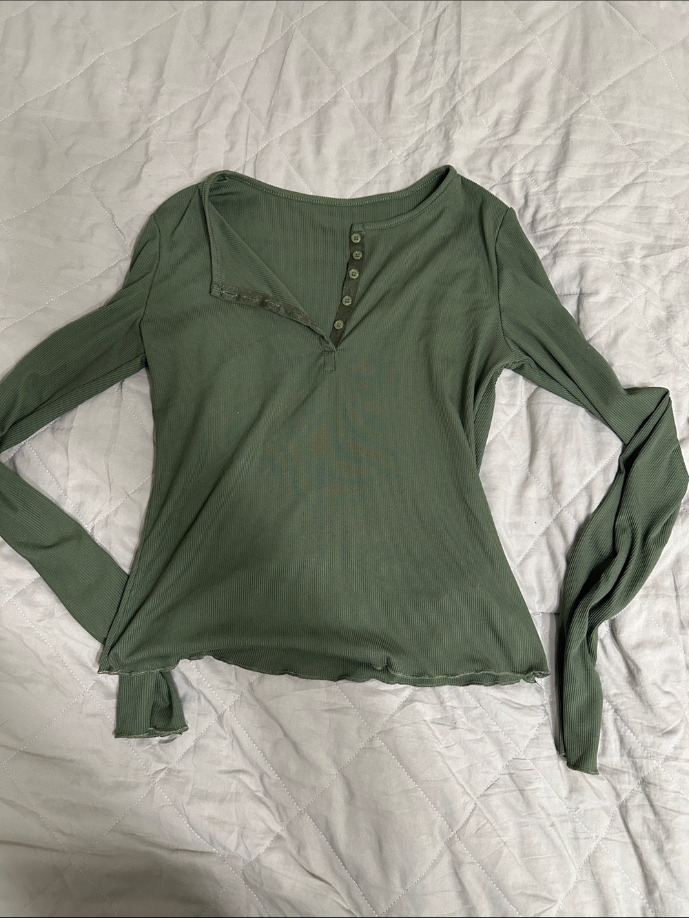 Long Sleeve Henley Top in Olive Green